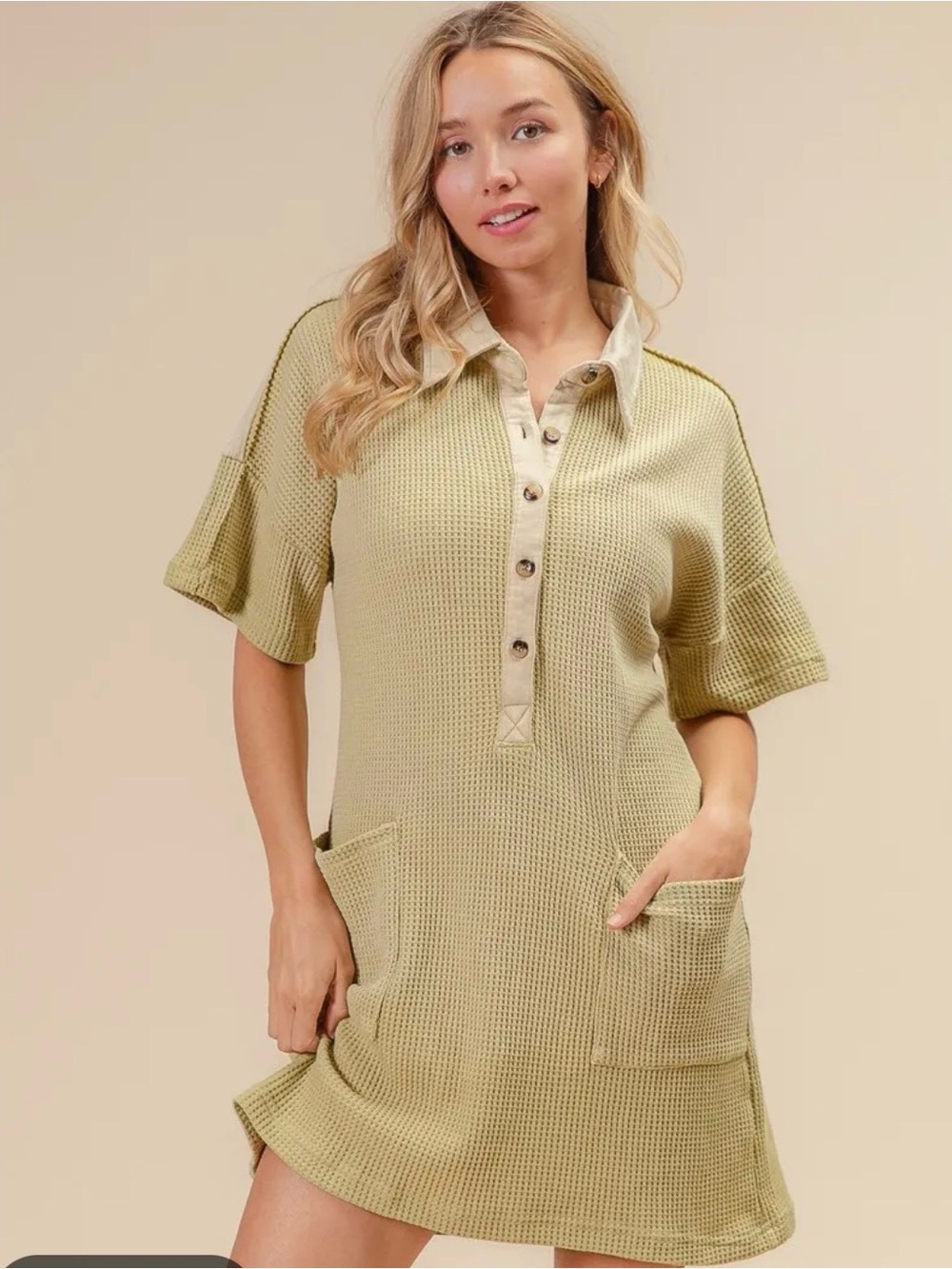 NWT Bibi Relaxed Waffle Polo Dress